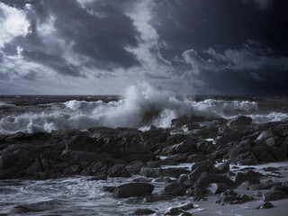 Rocky beach in winter