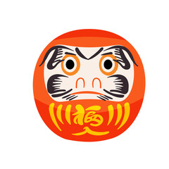 Daruma doll isolated vector illustration. Traditional Japan symbol, culture design element. Fortune, glory, asian symbol in cartoon style.