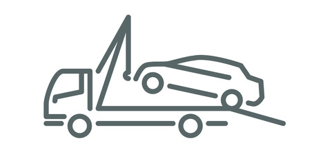 Line silhouette, tow truck with broken car