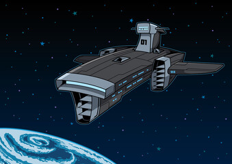 Spaceship Orbiting Planet © Malchev