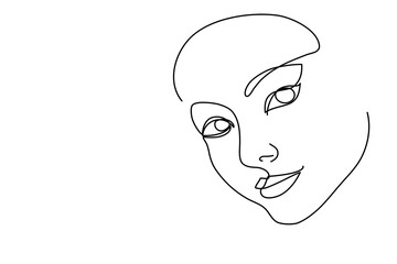 Abstract woman face, concept for beauty, care, relaxation, fashion. Vector illustration. Drawing a continuous line. Graphic style. Contemporary portrait. Girl's face.