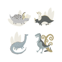 Set of Dinosaurus. Vector illustration in flat style. For poster, t-shirt, wallpaper, card.