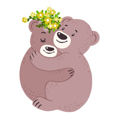 Couple of bears in love, spring vector illustration
