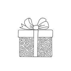 Gift box with ribbon. Hand drawn doodle sketch. Isolated holiday item. Vector image.