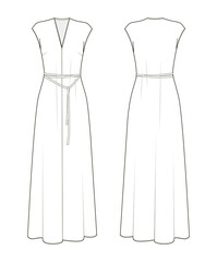 Fashion technical drawing of  midi dress