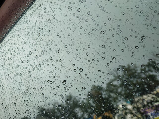 Raindrops on car window