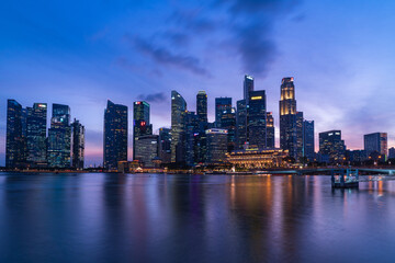 City scape of Singapore central area at dusk.