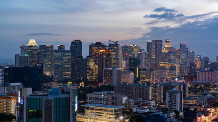 City scape of Singapore central area at dusk.