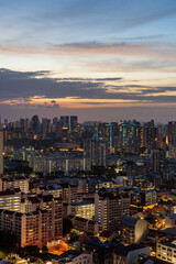 City scape of Singapore central area at dusk.