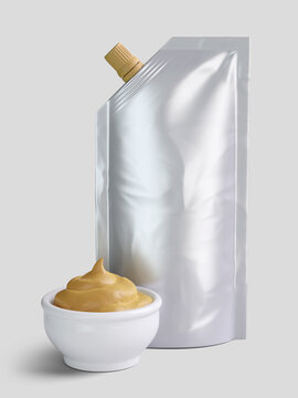 3d rendering of mustard sauce packaging mockup