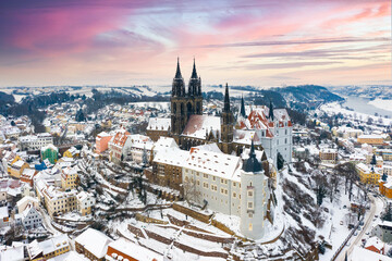 Albrechtsburg Meissen Sachsen Deutschland Wolken Blauer Himmel Schnee Dresden Dom Meissen...