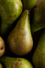 Fresh Group Of Pears On Wooden Table.