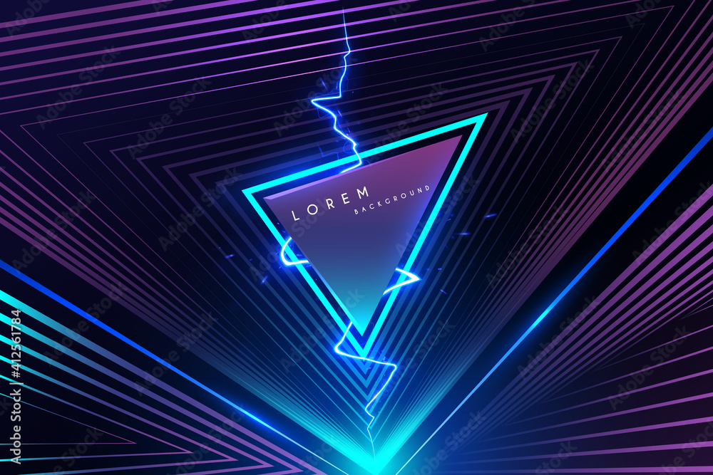 Wall mural abstract neon triangle background with lightning effect