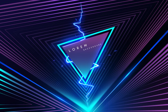 Abstract Neon Triangle Background With Lightning Effect