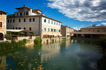 Old thermal baths in the medieval village Bagno Vignoni, Tuscany, Italy