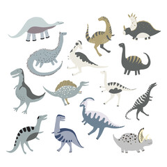 Set of Dinosaurus. Vector illustration in flat style. For poster, t-shirt, wallpaper, card.