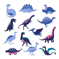 Obraz premium Set of Dinosaurus. Vector illustration in flat style. For poster, t-shirt, wallpaper, card.