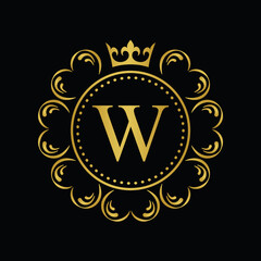 Obraz premium Golden Letter W. template logo Luxury gold letter with crown. Monogram alphabet . Beautiful royal initials letter.