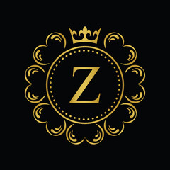 Golden Letter Z.  template logo Luxury gold letter with crown. Monogram alphabet . Beautiful royal initials letter.