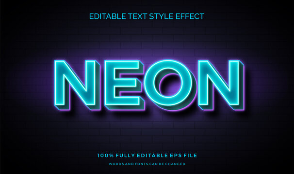 neon wall sign text style effect. editable font vector file