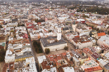 Fototapeta na wymiar Aerial Panorama View of European City Lviv, Ukraine