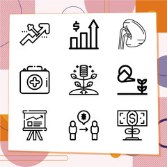 Simple set of 9 icons related to sickness