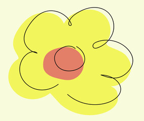 Yellow flower in the style of minimalism. Lines and paints. Drawing style. Spring time. Nature wakes up and flourishes.