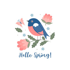 Cute spring bird isolated on white background. Vector graphics.. Vector graphics.
