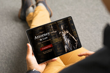 Man looking for legal help and viewing attorney's website