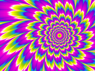 Colorful rainbow flower blossom. Motion illusion.