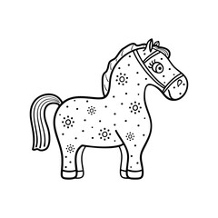 Funny horse is isolated on white background. Cute character for coloring book.