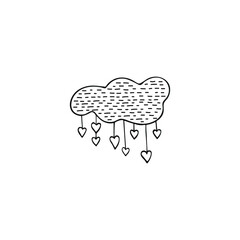 Simple doodle cloud with hearts. Hand drawn isolated on white background. Valentine's Day symbol. Vector illustration.