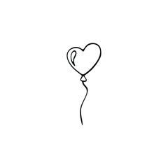 Simple doodle balloon with hearts. Hand drawn heart isolated on white background. Valentine's Day symbol. Vector illustration.