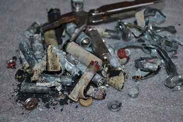 The batteries are broken for recycling.