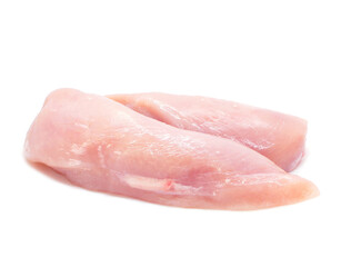 Chicken fillets isolated on white background. Two Raw pieces of chicken breast without skin.