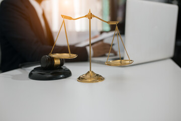 Male lawyer or judge wearing  team meeting with client, Law and Legal services concept