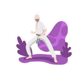 The karate man with flat design illustration. For landing page