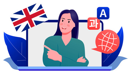 English teacher teach online vector illustration. Distance education, online learning concept. © Kuat