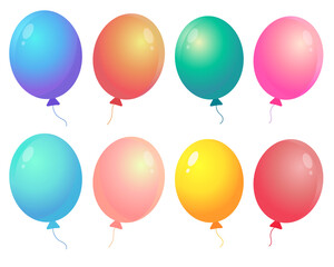 Vector balloons set for birthday greeting card in flat style. Collection of cartoon colorful balloons isolated on white background