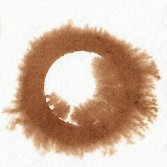 Abstract round frame look like styliized sun texture. Coffee hand drawn on watercolor paper