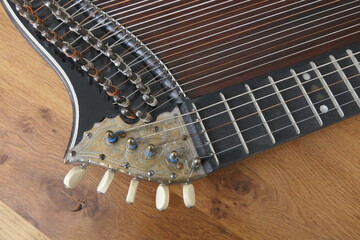  Detailed part of a  concert zither, an antique stringed musical instrument