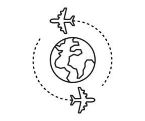 Global world image and airplane icon. Travel concept and tourism seamless. isolated on a white background. Vector.