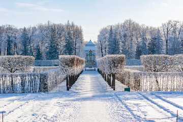 Hermitage pavilion in Catherine park in winter, Tsarskoe Selo (Pushkin), St. Petersburg, Russia
