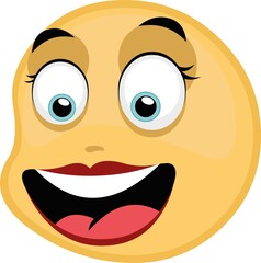 Vector illustration of a female emoticon, with a happy expression