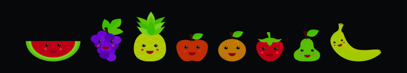set of fruit cartoon icon design template with various models. vector illustration isolated on black background