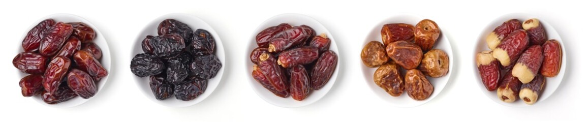 Mixed dates on white background, from above