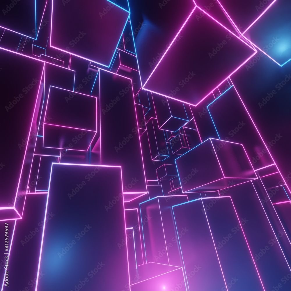 Canvas Prints video game concept graphic. virtual reality inside a retro neon cyber city. flash back of 80s comput