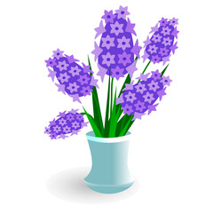 Hyacinth. A bouquet of flowers in a vase.
Decor concept. Spring Flower. Cartoon style. Used in web design for collages. Simple flat vector drawing