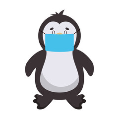 cartoon penguin with mouth mask, colorful design