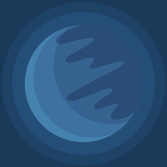 Cartoon fantastic planet on dark blue space background. Cosmic object solar system astronomical element. Space game element flat vector objects round shape. Celestial body in orbit around a star